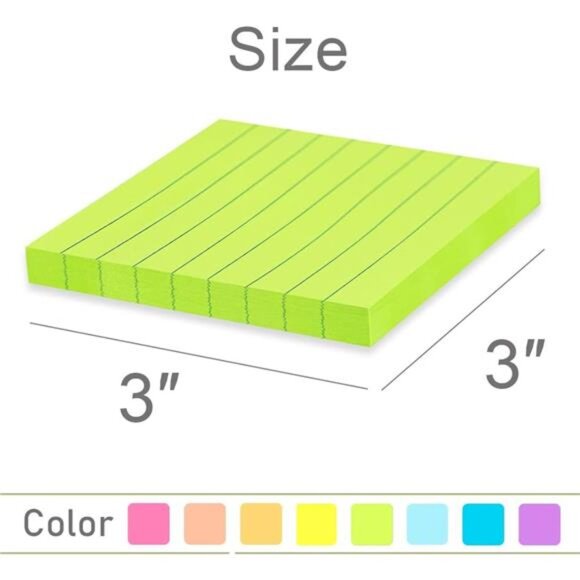 8 Memo Pads Colorful Lined Sticky Notes 3x3 inches School Office Supplies Set - Picture 3 of 5